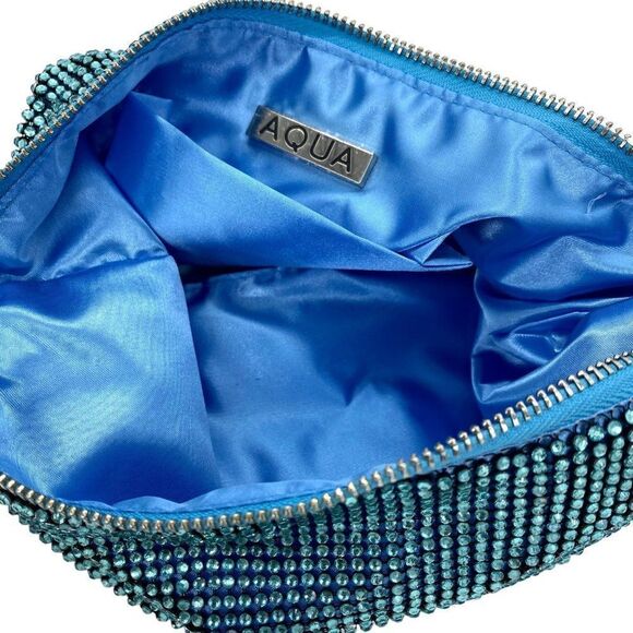 Aqua Crystal Glass Mesh Beaded Shoulder Bag Clutch Purse in Blue New